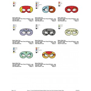 Package 8 Masks Super Hero Party Embroidery Designs